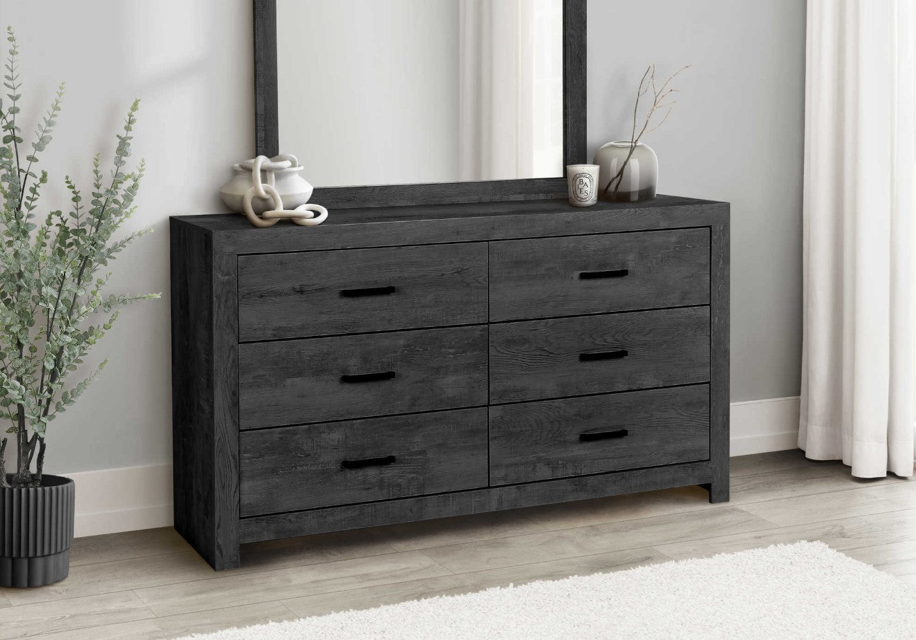 Commode 6 tirroirs bois Gris - Charbon