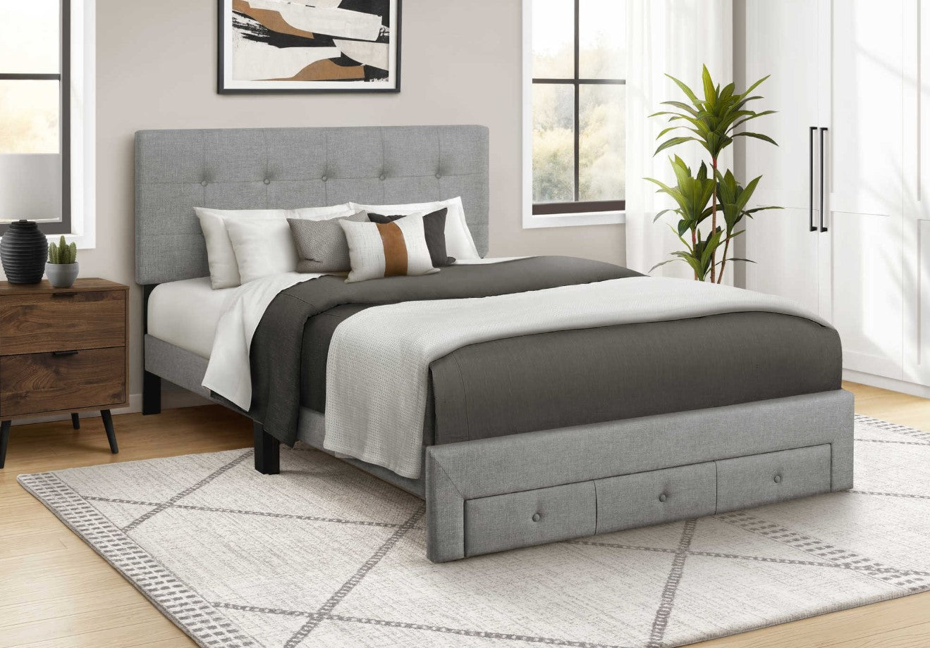 Lit Tissu gris avec Rangement - Mercier