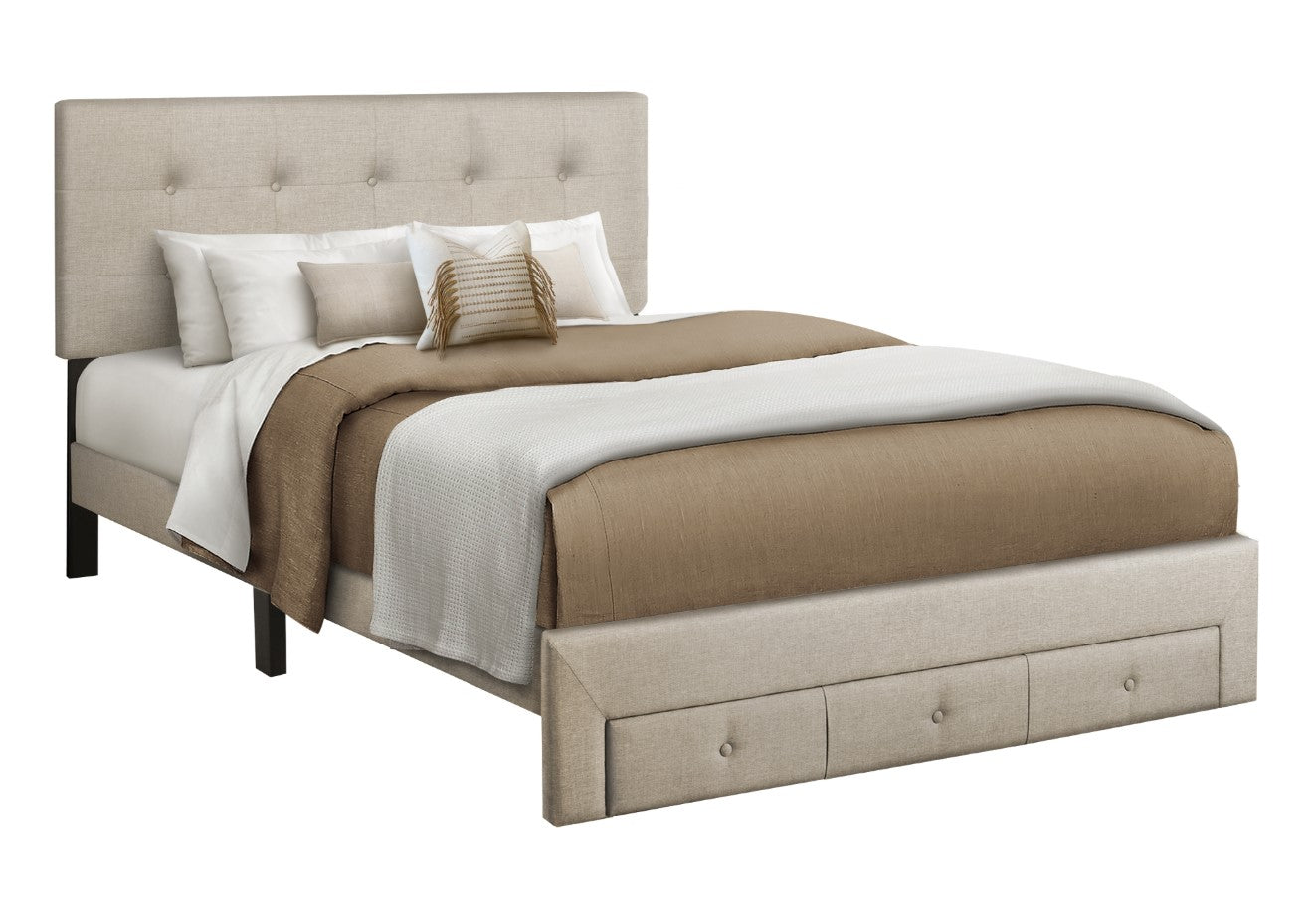 Lit Tissu beige avec Rangement - Martine