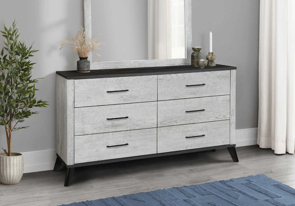 Commode 6 tirroirs bois gris 2 tons - Chambly