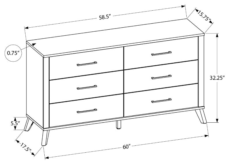 Commode 6 tirroirs bois gris 2 tons - Chambly