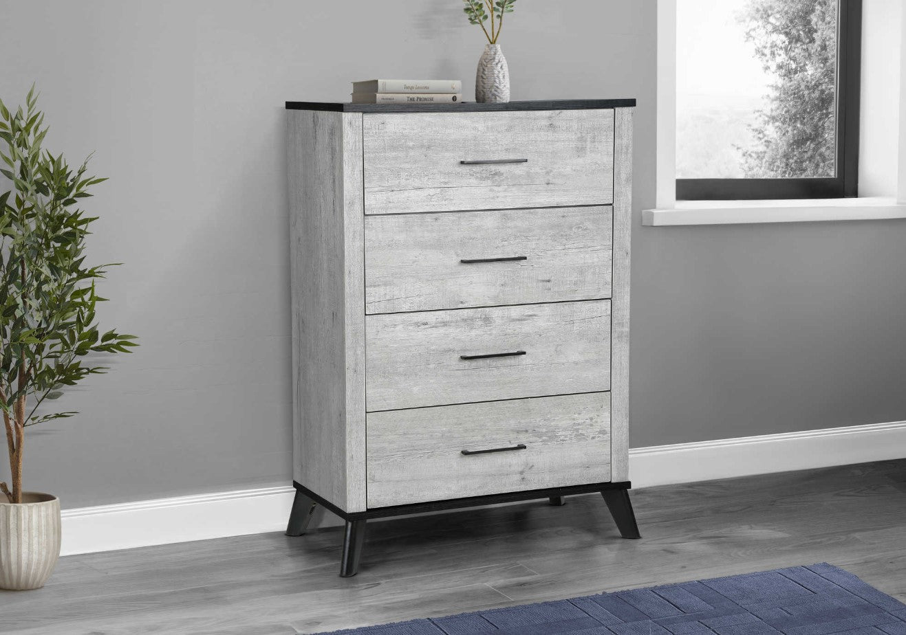 Commode bois 4 tirroirs gris 2 tons - Chambly