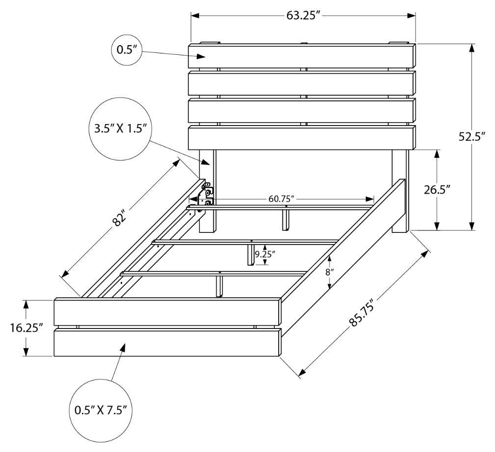 Base de lit bois graphite - Rockland