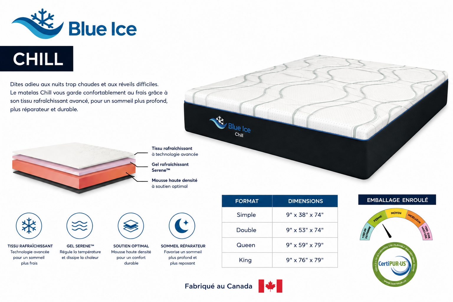 Matelas mousse mémoire Chill de 9 po - Ferme