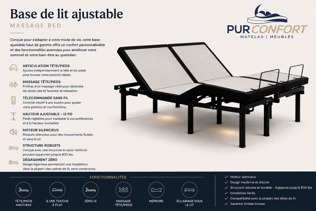 Base de lit ajustable - Massage