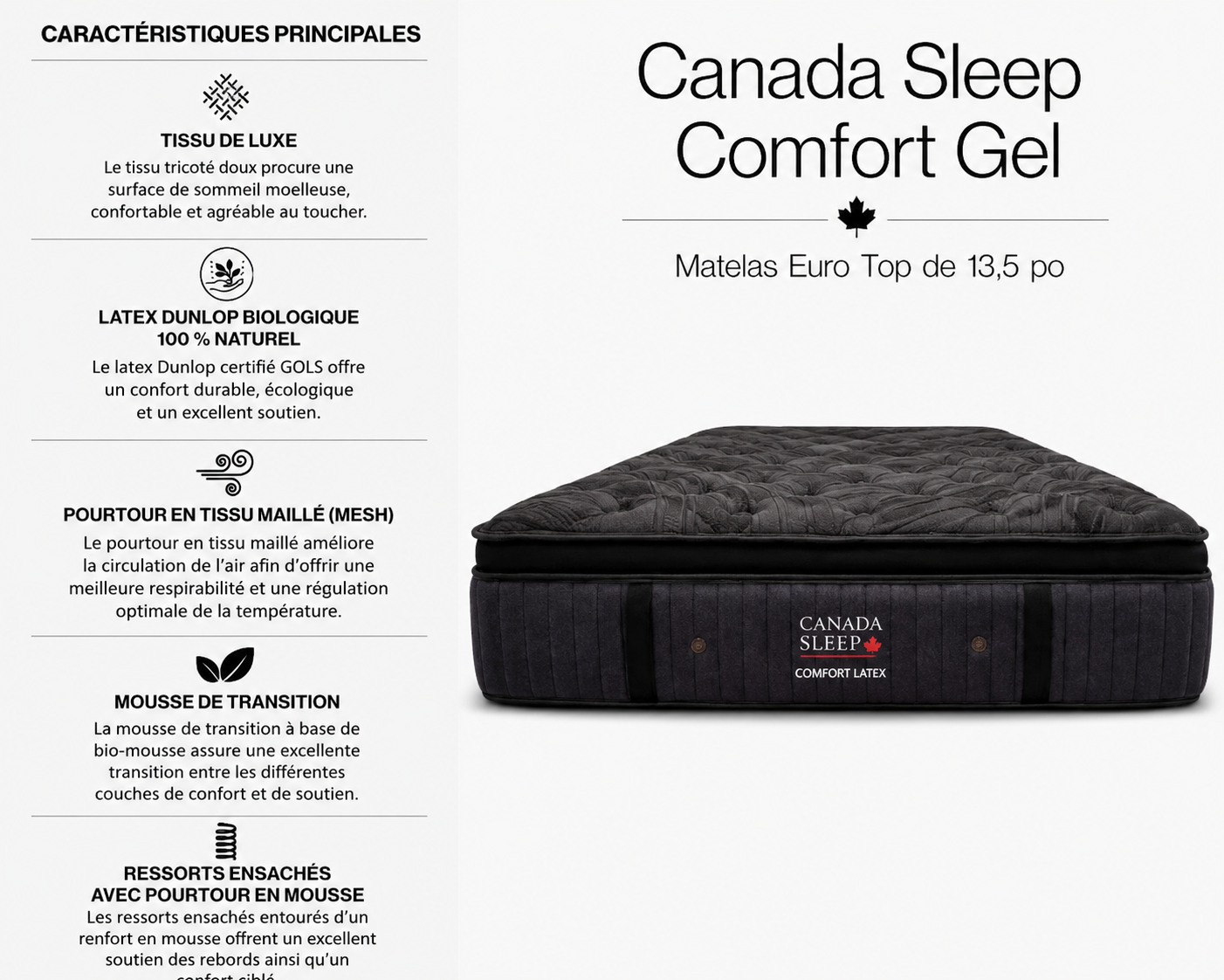 Matelas Hybride Latex ressorts ensachés 13.5 po - Ferme