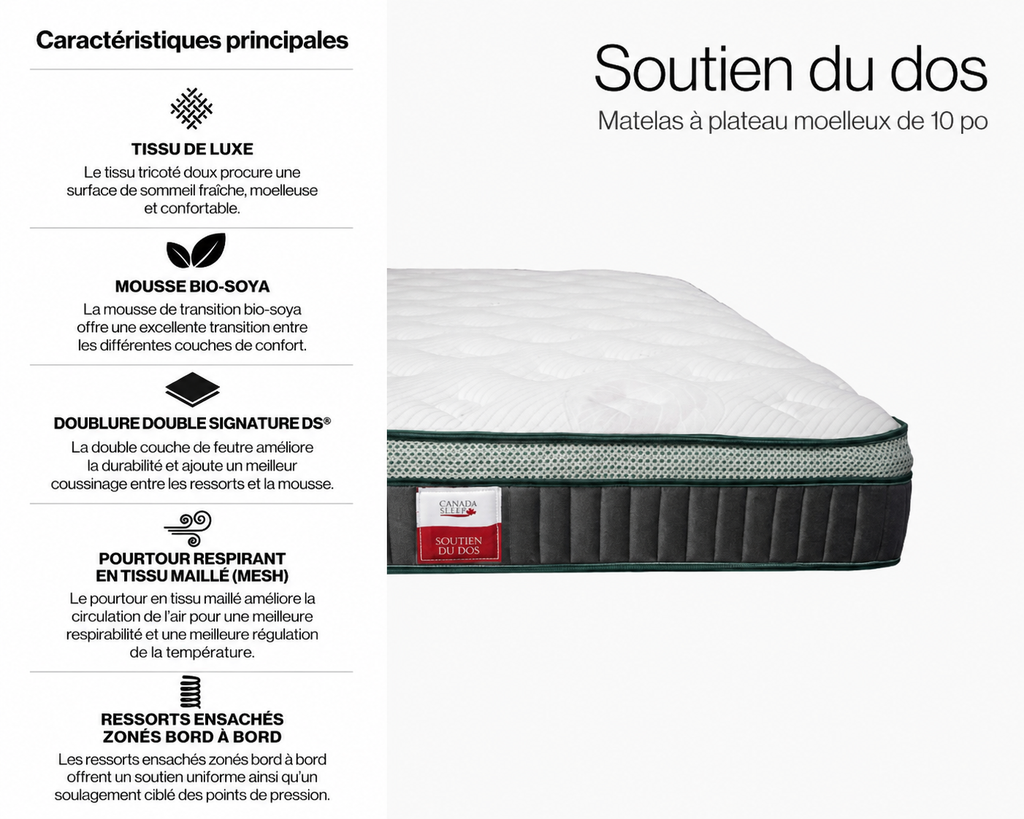 Matelas ressorts ensachés à plateau de 10 po - Moelleux